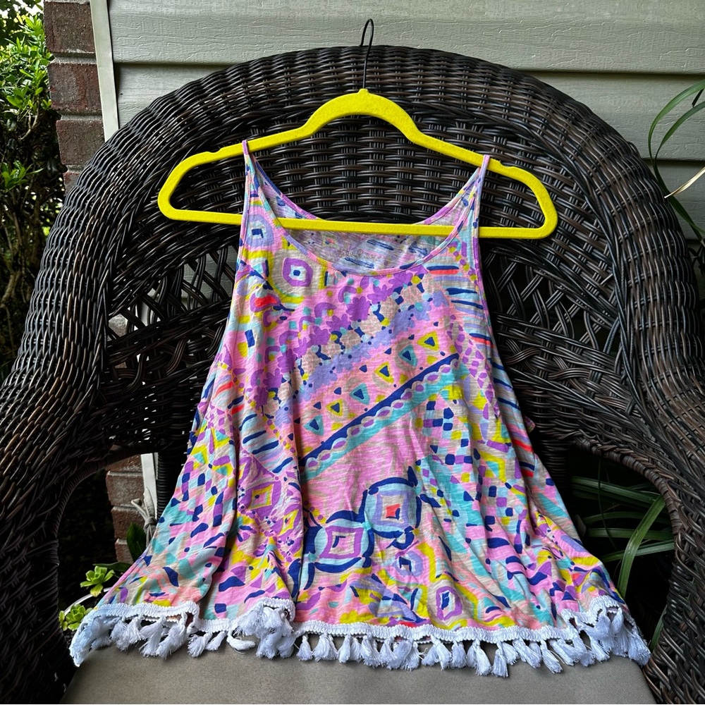 Lilly Pulitzer Auden Tank Top Plantain Party Geometric Tassel XL